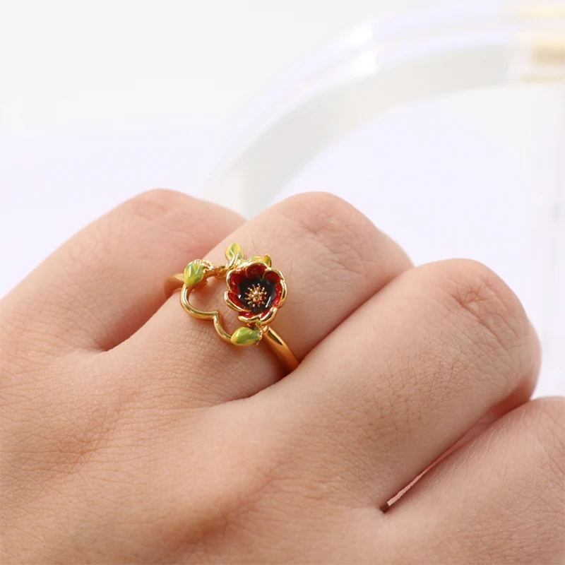 Brass Enamel Flower-Heart Ring