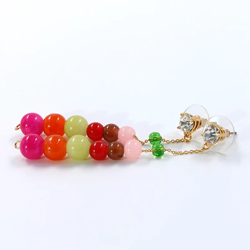 Colorful Resin Beads and Diamond Earrings
