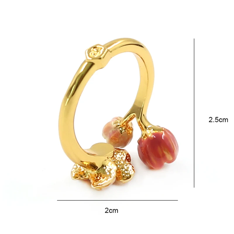 Gold Plated Opening Enamel Flower Brass Ring