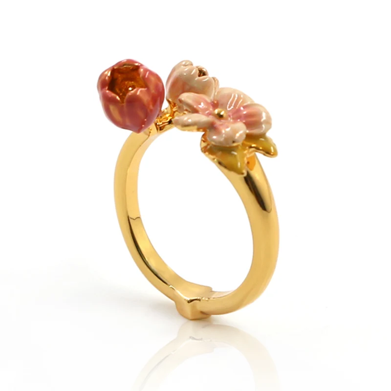 Gold Plated Opening Enamel Flower Brass Ring