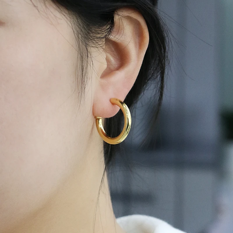C-Shaped Gold Plated Brass Earrings