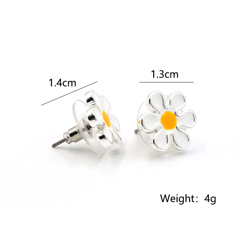 Brass Plated and Enamel Small Daisy Flower Earrings