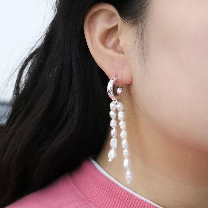 Double Pearl Tassel Earrings
